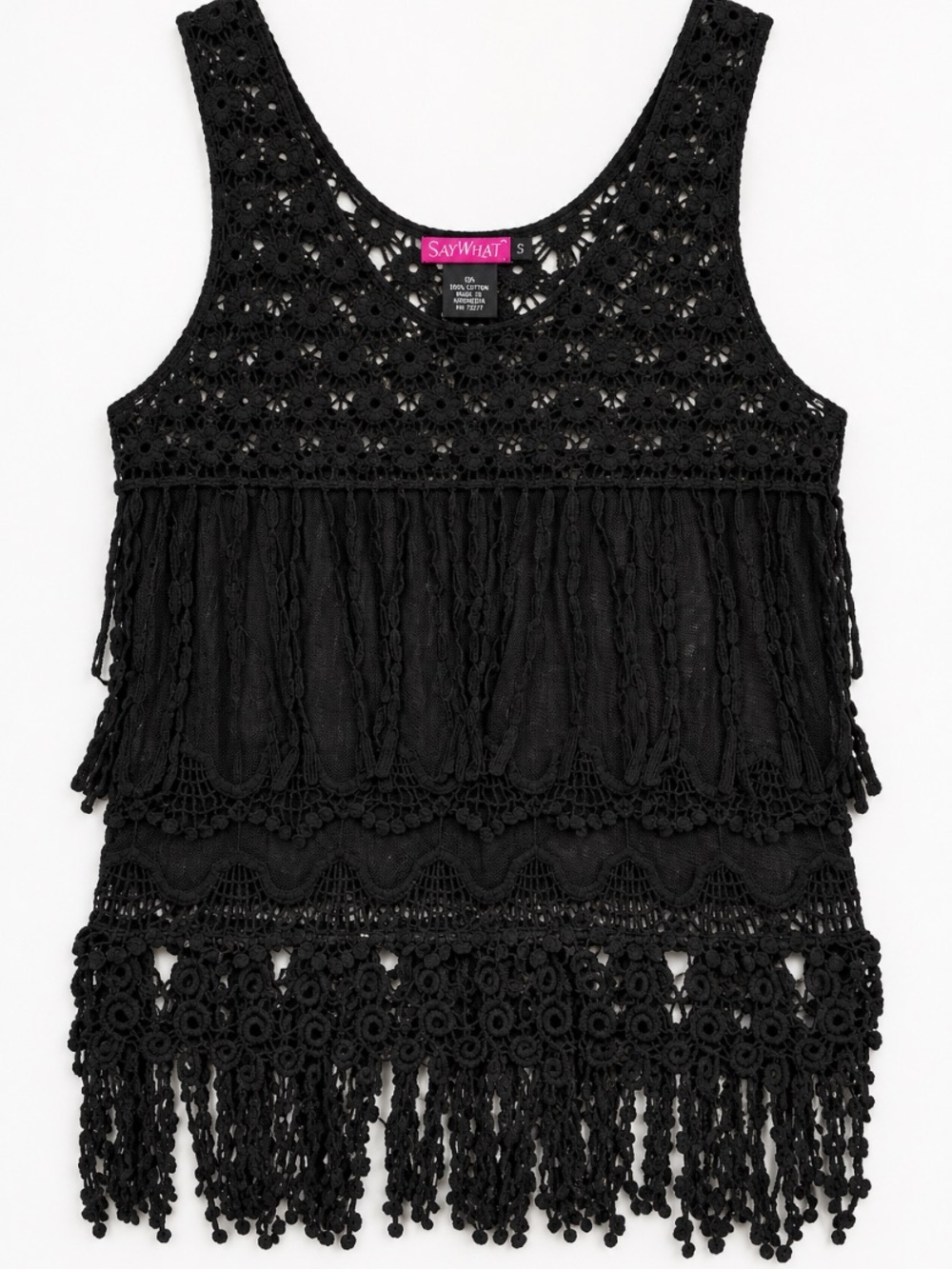 Say What? Black Crochet Fringe Tank Dress for Girls
